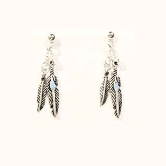 Silver Feather Boho Earrings - Picture 4 of 4